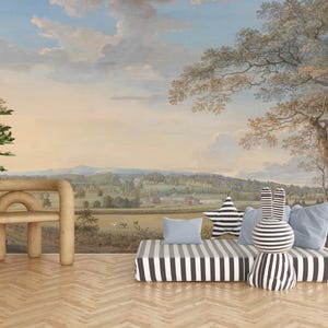 Pastoral Landscape Wallpaper, Vintage Countryside Scene Peel and Stick ...