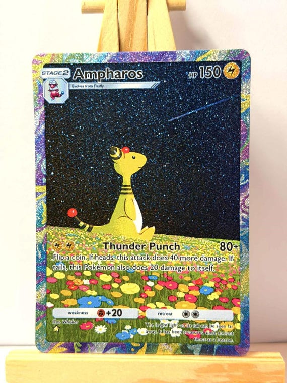 Ampharos - Sea and Sky - Pocket FANMADE Full Alt Art Illustration Rare Holo  - Etsy