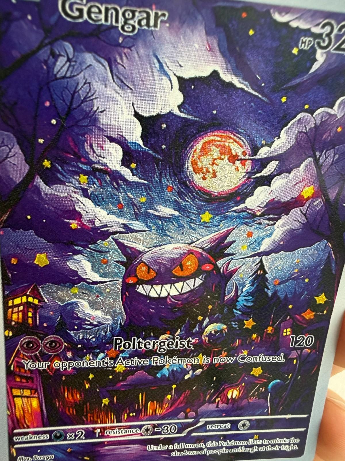 Gengar Pokemon Custom Starry Night Gogh Full Art Rare FANMADE Card HOLO ...