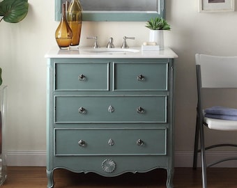 34 Inch Distressed Vintage Blue Daleville Cottage Style Bathroom Sink Vanity