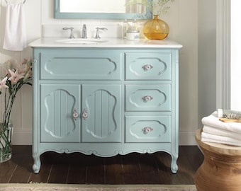 42 Inch Light Blue Charming Cottage Chic Knoxville Vanity With Marble Top