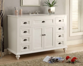49 inch Cottage Style White Glennville Bathroom Sink Vanity
