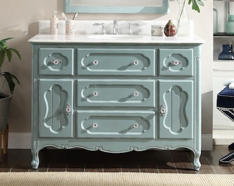 48 Inch Light Blue Charming Cottage Chic Knoxville Vanity With Marble Top
