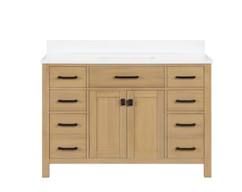 Aged Oak Finish Rella Single Sink Bathroom Vanity With White Quartz Top