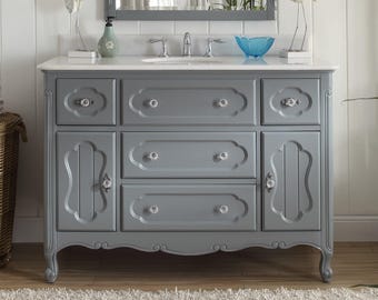 48 Inch Light Gray Charming Cottage Chic Knoxville Vanity With Marble Top