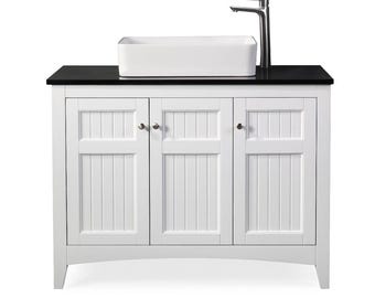 42 Inch White Triadsville Vessel Sink Bathroom Vanity With Black Granite Top & Faucet Set