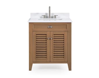 Tocador de baño de estilo contemporáneo con acabado de madera