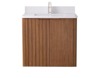 Fume  Mango Warm Oak Brown Finish Wall Mount Floating Style Bathroom Vanity