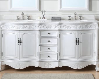 72 Inch Traditional Style Double Sink White Top Beckham Bathroom Vanity