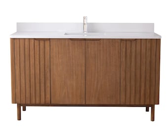 60 Inch Single Sink Fume Mango Warm Oak Brown Finish Bathroom Vanity With White Top