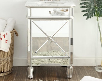 24 Inch Asger Mirrored Reflection Silver Trim Asger Bathroom Sink Vanity