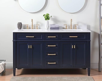 60 inch Navy Blue Durand Modern Double Sink Bathroom Vanity