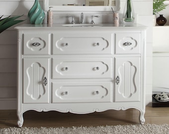 48 Inch White Charming Cottage Chic Knoxville Vanity With Marble Top