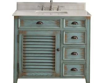 36 Inch Abbeville Farmhouse Style Distressed Blue Bathroom Vanity