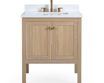 30 Inch Modern Light Oak Sera Single Sink Bathroom Vanity With White Quartz Top