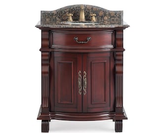 30 Inch Traditional Style Solid Wood Hopkinton Single Sink Bathroom Vanity With Stone top