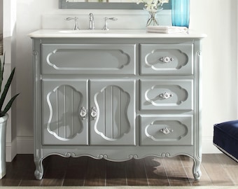 42 Inch Gray Charming Cottage Chic Knoxville Vanity With Marble Top
