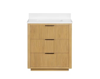 Modern Golden Oak Coris Single Sink Bathroom Vanity With White Quartz Top