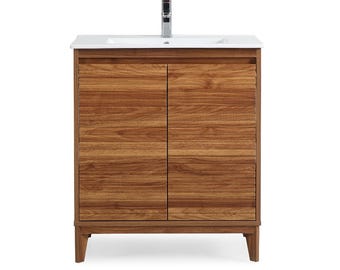 30 inch Modern Style Natural Walnut Finish Zano Bathroom Sink Vanity With Intergated Sink Top
