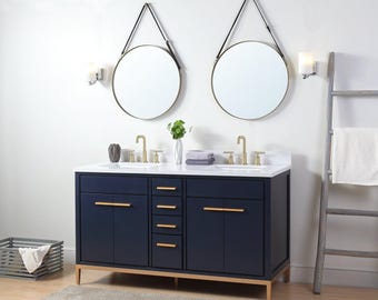 60 inch Vessel sink Navy Blue Beatrice Double Sink Vanity