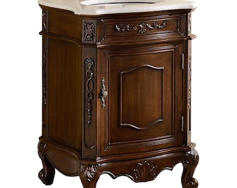 24 Inch Brown Classic Style Powder Room Debellis Small Bathroom Vanit