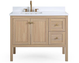42 Inch Modern Light Oak Sera Single Sink Bathroom Vanity With White Quartz Top