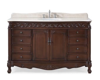 56 Inch Dark Brown Traditional Style  Beckham Bathroom Vanity