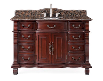 50 inch Antique Style Cherry Wood Hopkinton Bathroom Sink Vanity Baltic Brown Stone Top
