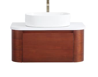 36 inch Cherry Brown Wall Mount Vessel Sink Style Velo Bathroom Sink Vanity