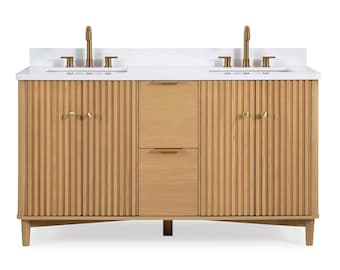 60 Inch Wood Finish Double Sink Bathroom Vanity