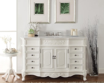 56 inch Antique white Morton Bathroom Sink Vanity