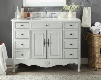 46 Inch Distressed Light Gray Cottage Style Fayetteville Bathroom Sink Vanity