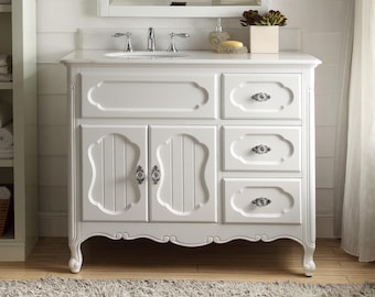 42 Inch White Charming Cottage Chic Knoxville Vanity With Marble Top