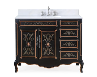 Hand-Painted Floral Black Decorous Vanity - 42 Inch