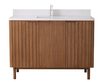 48 Inch Fume Mango Warm Oak Brown Finish Bathroom Vanity With White Top