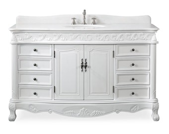 56 Inch Antique White Traditional Style Single Sink Beckham Bathroom Vanity