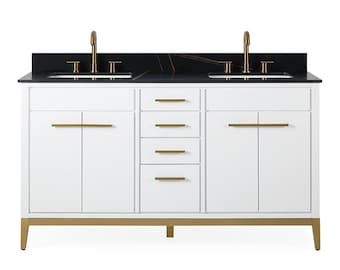 60 inch Modern Style White Beatrice Double Sink Bathroom Vanity