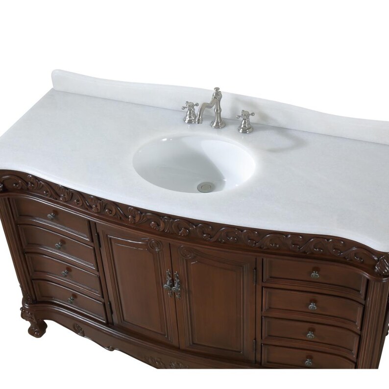 56 Inch Dark Brown Traditional Style Beckham Bathroom Vanity With White ...