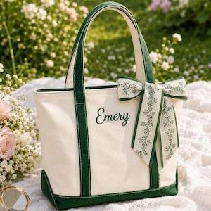 Tragetasche mit individuellem Namen, bestickte Canvas-Tragetasche mit Initialen, personalisierte Tragetasche mit Logo, Reisehandtasche mit Buchstaben, Geschenk für Brautjungfern