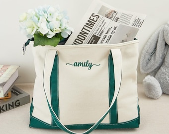 Personalized Canvas Tote, Ironic Boat Bag, Monogram Canvas Tote Bag, Custom Tote Bag, Preppy Embroidered Tote Bag, Funny Style Tote Bag