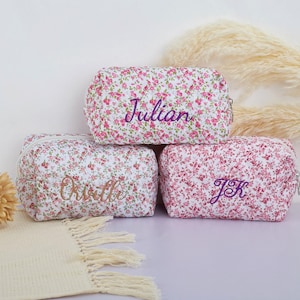 Trousse de maquillage personnalisée pour demoiselle d'honneur, Trousse de maquillage, Trousse de maquillage fleur pour fille, Trousse de maquillage brodée, Trousse de maquillage personnalisée, Trousse de rangement pour produits de beauté