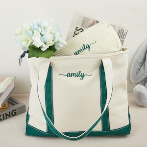Benutzerdefinierte Kosmetiktasche & Canvas Tragetasche Set, personalisierte Name gestickte Tragetasche, Junggesellinnenabschied Geschenke, Brautjungfer Geschenke