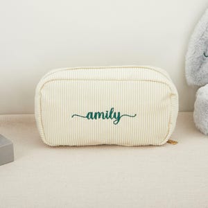 Personalisierte bestickte Kosmetiktasche, benutzerdefinierte Cord-Make-up-Tasche, Monogramm-Kulturbeutel, Junggesellinnenabschiedsgeschenke, Brautjungfer Geschenke