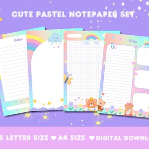 Papel de carta pastel, papelaria para impressão, papel de carta para impressão, página de notas, A4, carta dos EUA, pautado, página de diário pautada para impressão