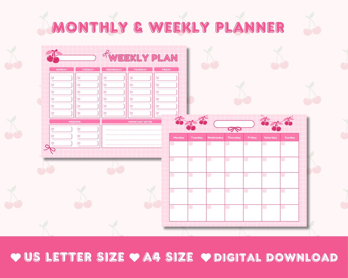 Coquette Bow Printable Weekly Planner, Monthly Planner, Cute Bow ...