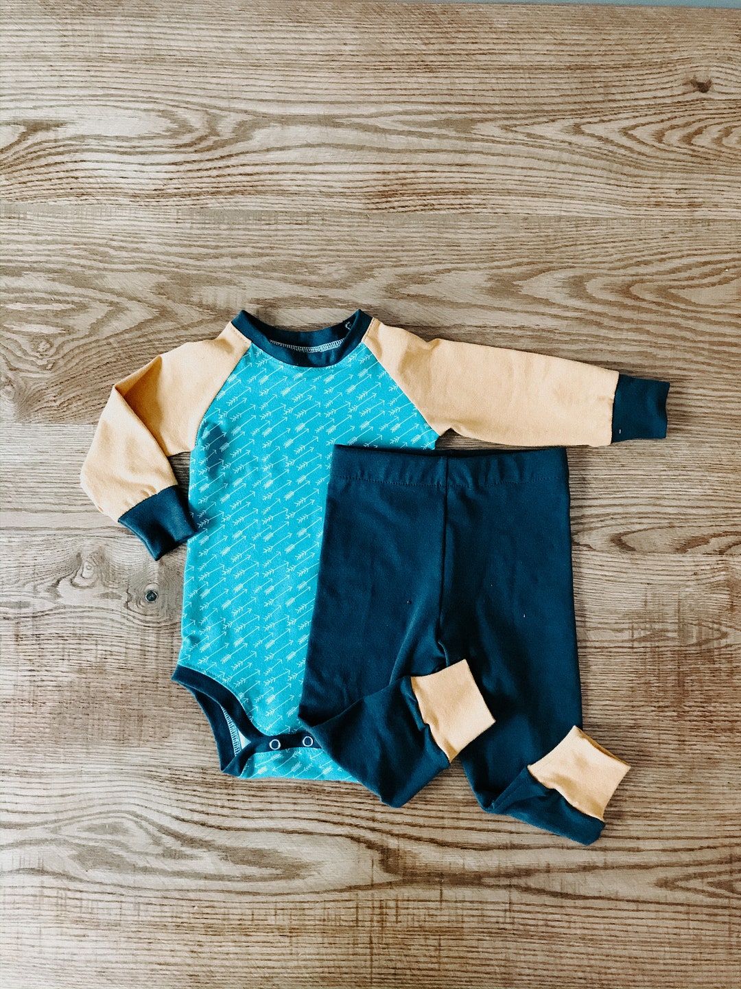 Mustard and Teal Arrows Outfit Baby Boy Outfit Baby Boy