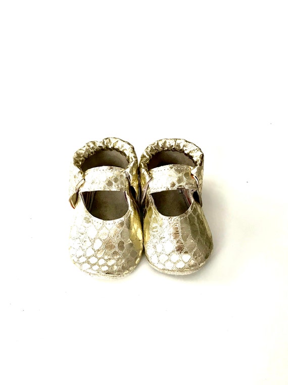 Leather Baby Baby Girl Gold Moccasins Mary Jane Moccs Gold