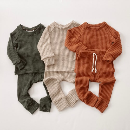Waffle Knit Baby Joggers Outfit Newborn 