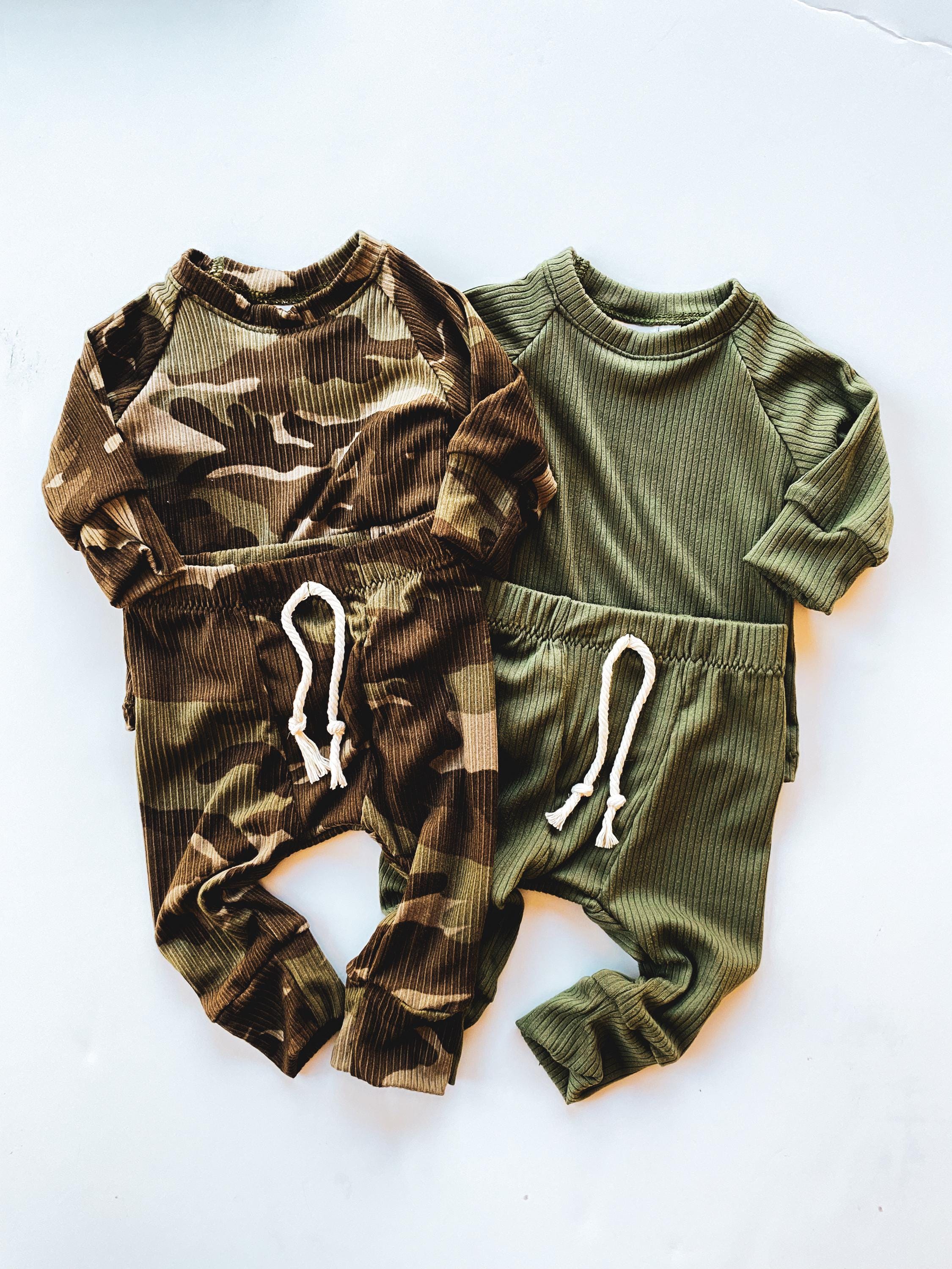 Toddler Girl Camo Denim Overalls - Brown Green Camouflage Bell Bottom Jumpsuit