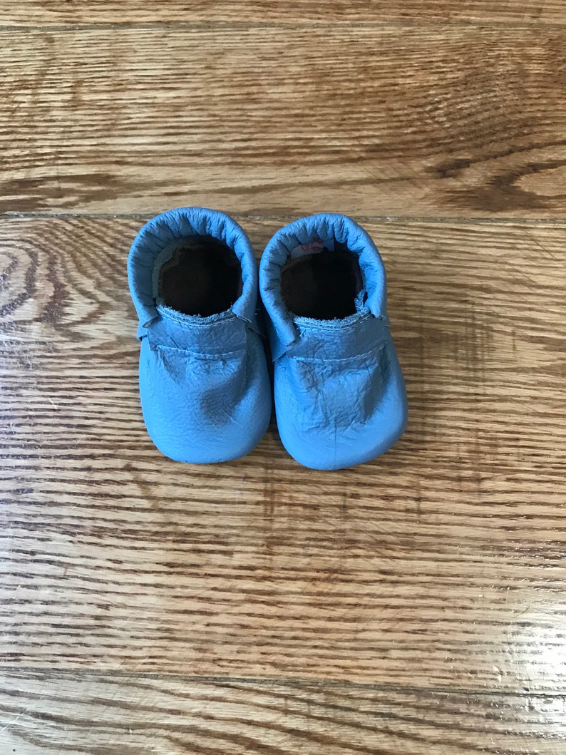 Plain and Simple Moccs Blue Baby Moccasins, Leather baby shoes, Leather baby booties, Baby girl, Baby boy, baby gift, baby shower, toddler image 1